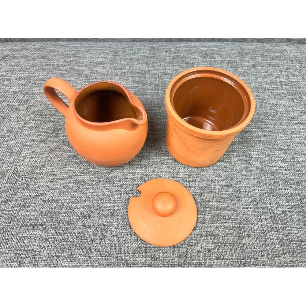 Henry Watson Pottery Original Suffolk Terracotta Creamer and Sugar Canister Set